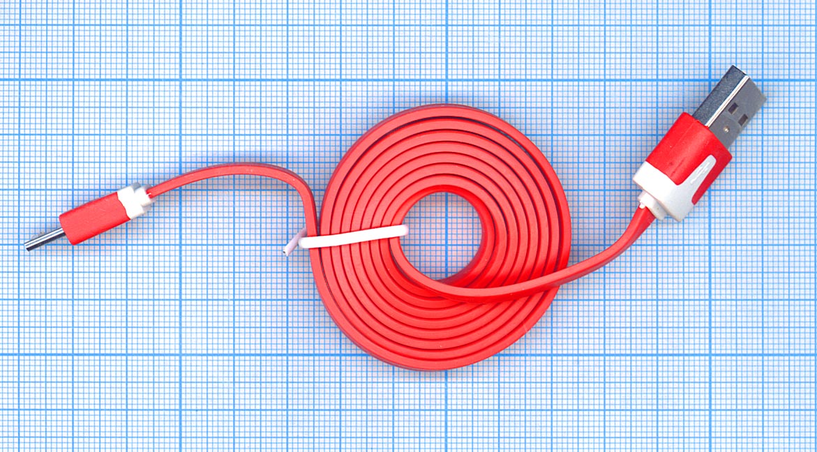 Плоский кабель Color USB-microUSB 1.0m USB-2.0 Red (Красный)