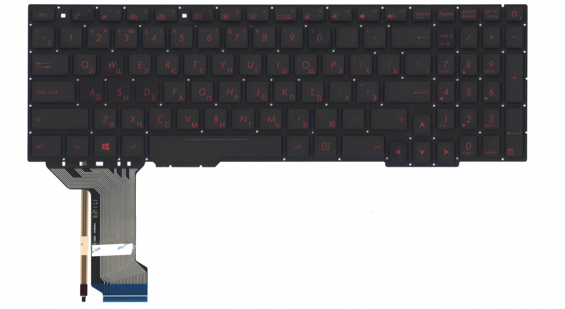 Клавиатура ASUS ROG GL753VE с красной подсветкой, узкий шлейф подсветки OEM